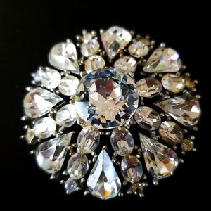 Vintage Clear Rhinestone Domed Brooch Pin